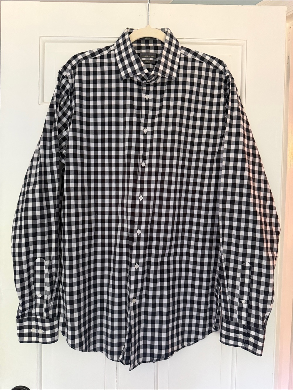 C2 by Calibrate Black and White Gingham Button-Down Shirt, size 16.5 with 36-37”